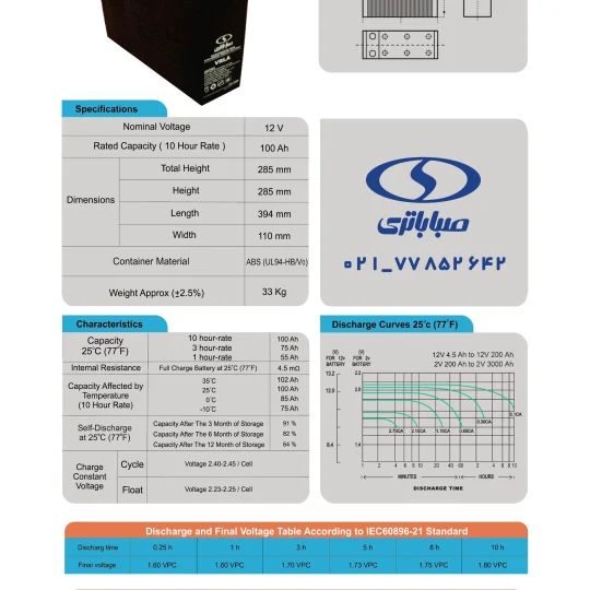 کاتالوگ باتری یو پی اس 100 آمپر مشکی