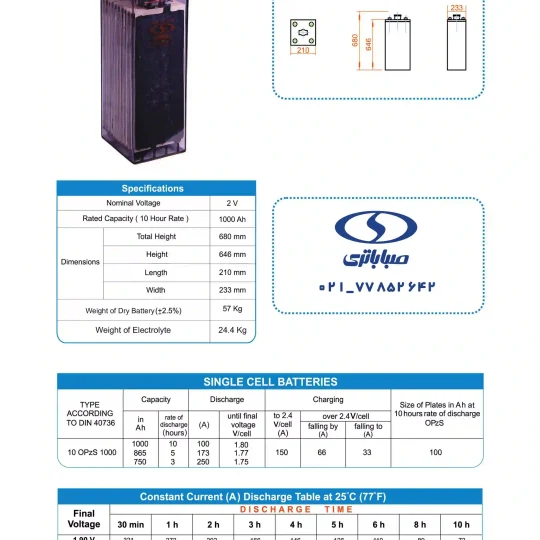کاتالوگ 2 ولت opzs و 1000 آمپر