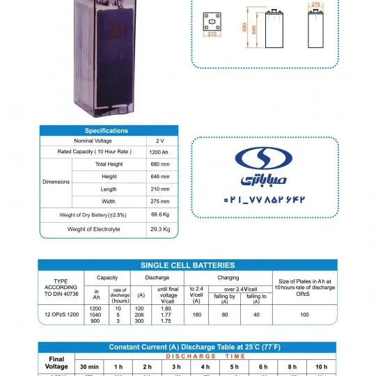 کاتالوگ 2 ولت opzs و 1200 آمپر
