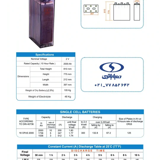 کاتالوگ 2 ولت opzs و 2000 آمپر