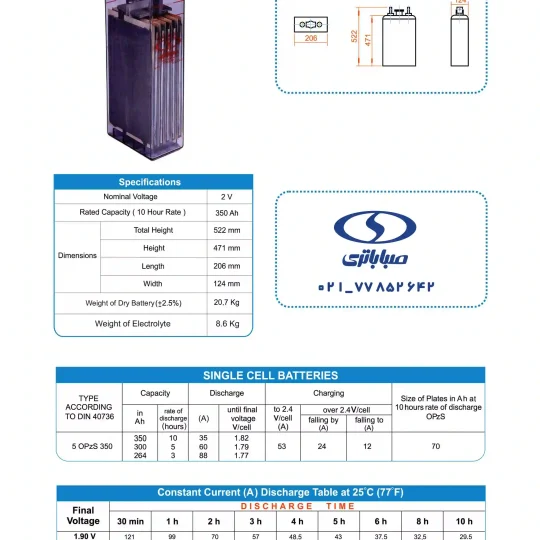 کاتالوگ 2 ولت opzs و 350 آمپر