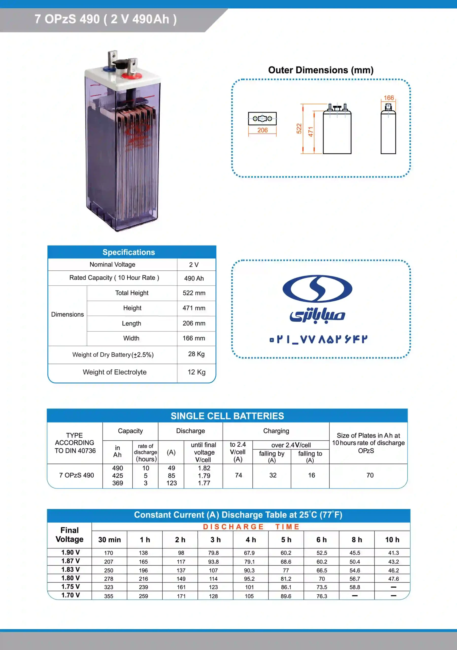 کاتالوگ 2 ولت opzs و 490 آمپر