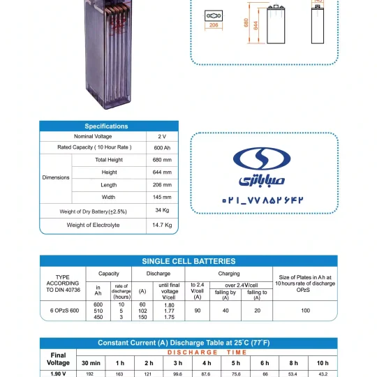 کاتالوگ 2 ولت opzs و 600 آمپر