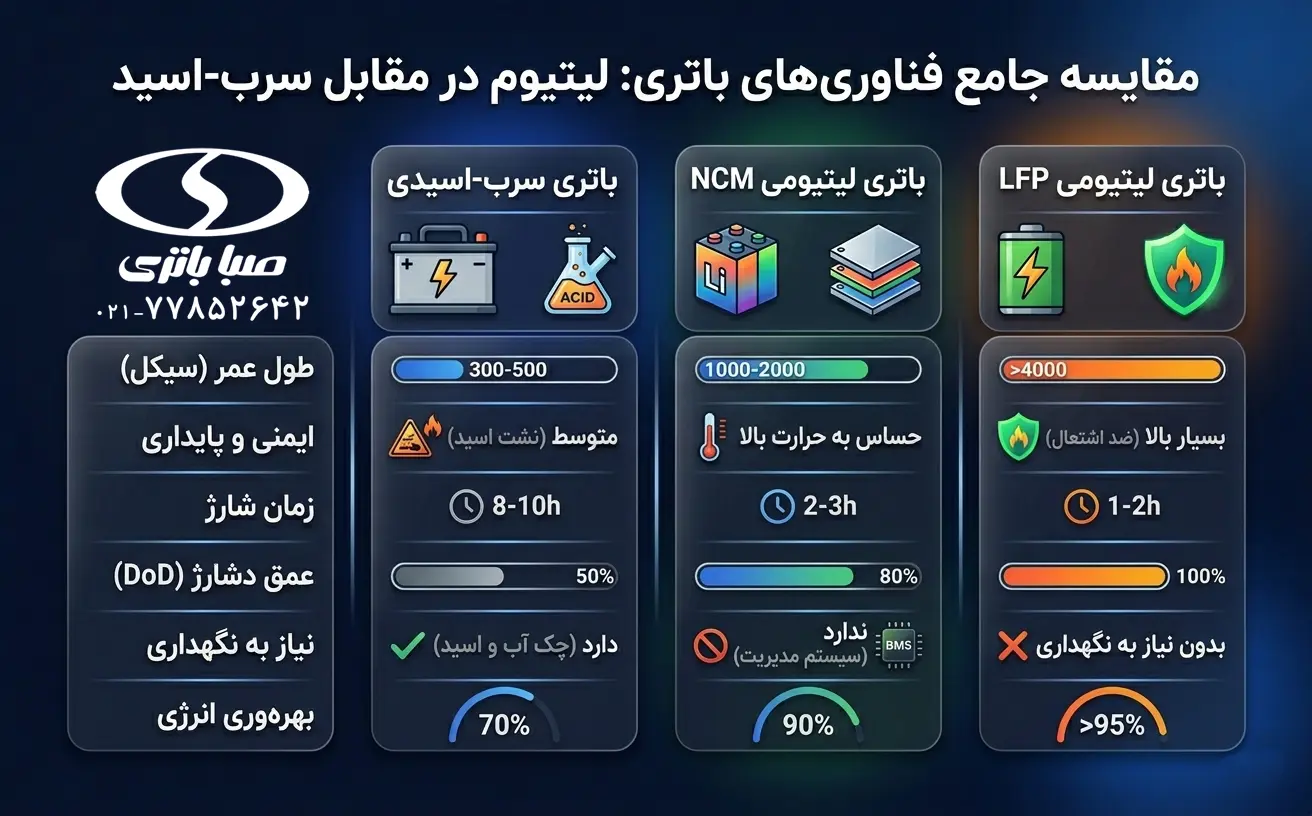 مقایسه باتری لیتیومی با سرب اسید LFP