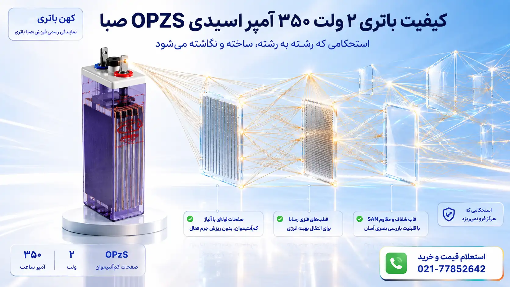 کیفیت ساخت باتری ۲ ولت ۳۵۰ آمپر اسیدی OPZS صبا باتری