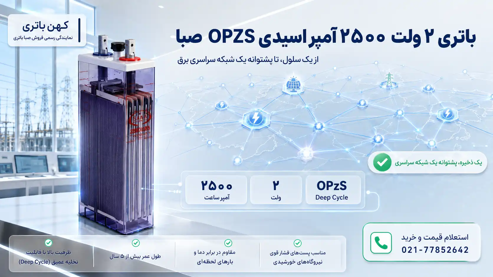 کاربرد باتری ۲۵۰۰ آمپر اسیدی OPZS صبا در سیستم خورشیدی